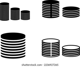 Vector de icono de monedas. Monedas apilan ilustración de conjunto de signos en fondo blanco..eps