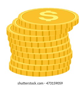 Coins icon vector illustration in a flat style. Stack of coins on a solid background. Gold coins dollar flat vector sign.
