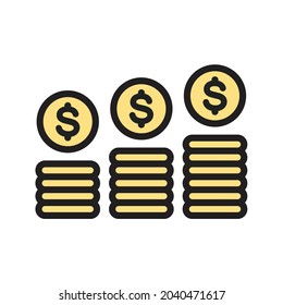 Imagen vectorial de icono Monedas. También se puede usar para Fitness físico. Adecuado para aplicaciones móviles, aplicaciones web y medios impresos.