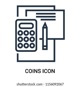 Coins icon vector isolated on white background, Coins transparent sign , outline thin symbols or linear logo design