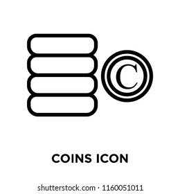 Coins icon vector isolated on white background, Coins transparent sign , line or linear sign, element design in outline style