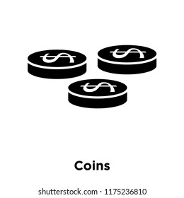 Coins icon vector isolated on white background, logo concept of Coins sign on transparent background, filled black symbol