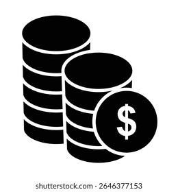 Coins icon vector silhouette. Coins and Dollar cent Sign. Flat design style for business concept. Coin logo mark in black. Vector illustration.