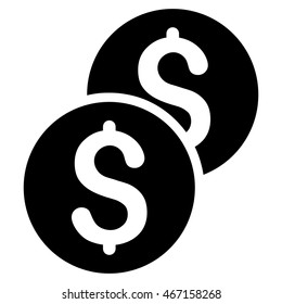 Coins icon. Vector style is flat iconic symbol with rounded angles, black color, white background.
