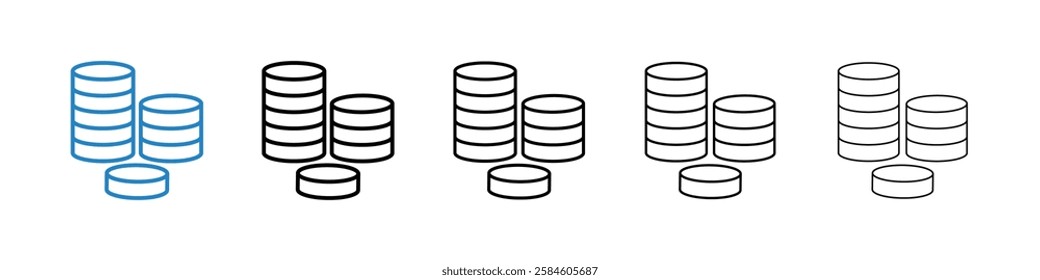 Coins icons in five different stroke sizes