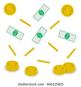 Coins, icons. Graphic template. Vector illustration