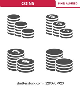 Coins Icons. Professional, pixel perfect icons, EPS 10 format.