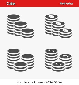 Coins Icons. Professional, pixel perfect icons optimized for both large and small resolutions. EPS 8 format.