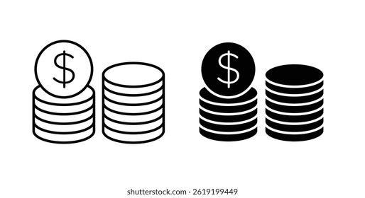 Coins icons set in black colors on white background