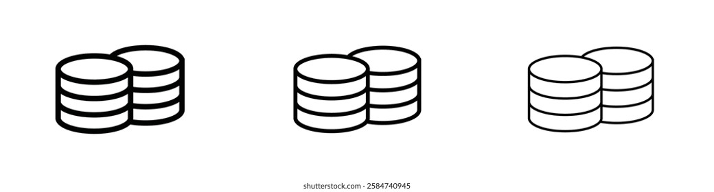 Coins icons in three different stroke lines