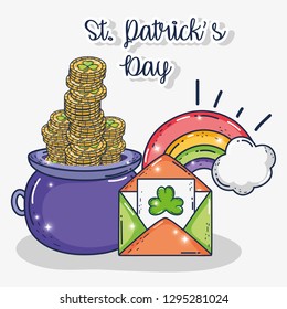 coins inside cauldron with card and raibow decoration