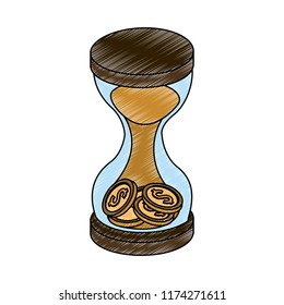 Coins inside hourglass isometric scribble