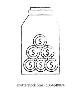 Coins inside jar design