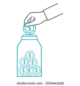 Coins inside jar design