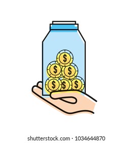 Coins inside jar design