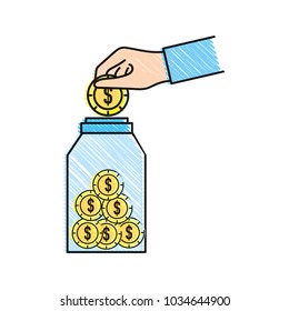 Coins inside jar design
