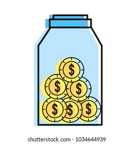 Coins inside jar design