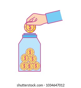 Coins inside jar design