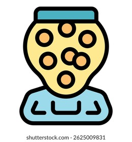 Coins inside a jar over a businessman's body represent the generation of innovative ideas leading to financial success