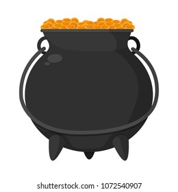 coins inside pot cauldron to st patrick event