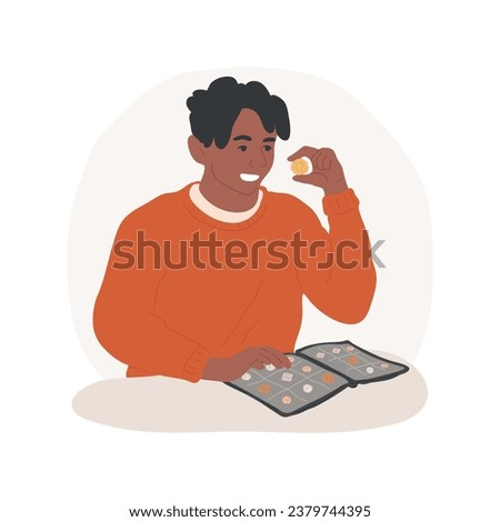 Coins isolated cartoon vector illustration. Man collecting rare coins, collectors holder album, having hobby, hands-on activity, historical currency, numismatics book vector cartoon.