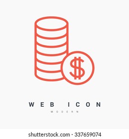 Coins isolated minimal single flat linear icon. Line vector icon for websites and mobile minimalistic flat design. Modern trend concept design style illustration symbol