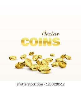 Coins isolated on white background. Gold coins explosion vector illustration. Jackpot concept. 