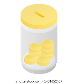Coins jar icon. Isometric of coins jar vector icon for web design isolated on white background