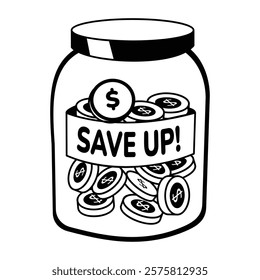 Coins jar with save up text, glyph sticker 