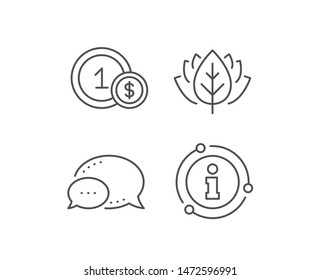 Coins line icon. Chat bubble, info sign elements. Money sign. Dollar currency symbol. Cash payment method. Linear usd coins outline icon. Information bubble. Vector