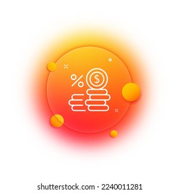 Coins line icon. Dollar, percent, cent, currency, pay, discount, cheap, cash, cashless payment. Financial management concept. Glassmorphism style. Vector line icon for Business and Advertising