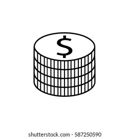 Coins line icon, finance and business, dollar sign vector graphics, a linear pattern on a white background, eps 10.