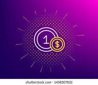 Coins line icon. Halftone pattern. Money sign. Dollar currency symbol. Cash payment method. Gradient background. Usd coins line icon. Yellow halftone pattern. Vector