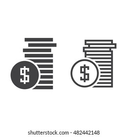 coins line icon, outline and solid vector sign, linear and full pictogram isolated on white, logo illustration