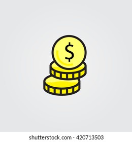coins line icon, outline vector logo illustration, filled color linear pictogram isolated on white