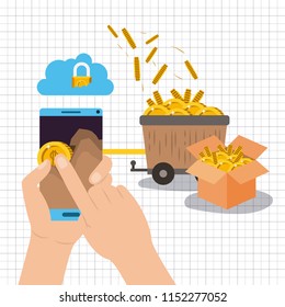 coins mining set icons