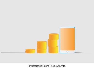 Coins and mobile vector with copy space 