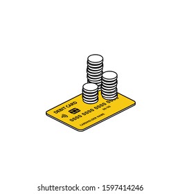 Coins money card. Vector line, 3d stroke isometric, color web icon, new flat style. Creative illustration design, abstract idea for infographics.