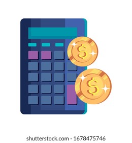 coins money cash with calculator vector illustration design