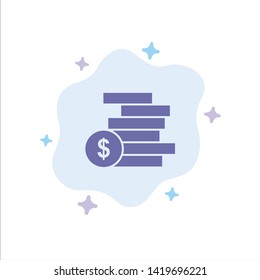 Coins Money, Cash, Gold, Money Blue Icon on Abstract Cloud Background