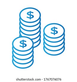 coins money dollars gradient style icon vector illustration design