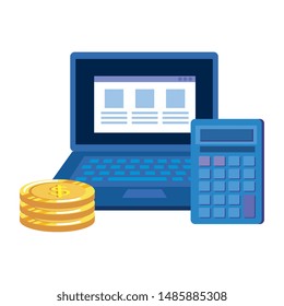 coins money dollars with laptop