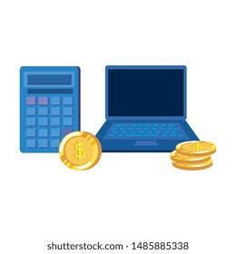 coins money dollars with laptop