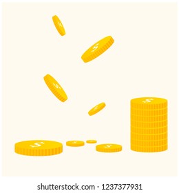 Coins money falling, vector icon