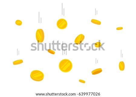 Coins money falling vector illustration, flat style flying gold coins isolated on white background