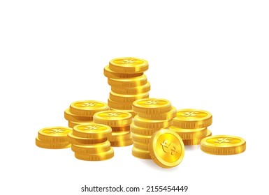 coins, a lot of money, flying gold coins, golden rain. Jackpot or success concept. Modern background. Vector illustration