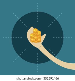 coins money in hand vector illustration 