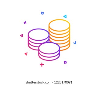 Coins money line icon. Banking currency sign. Cash symbol. Gradient line button. Tips icon design. Colorful geometric shapes. Vector