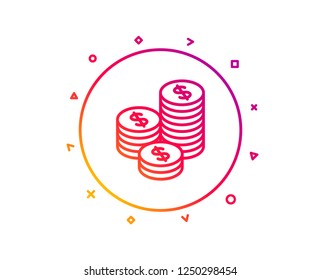 Coins money line icon. Banking currency sign. Cash symbol. Gradient pattern line button. Coins icon design. Geometric shapes. Vector