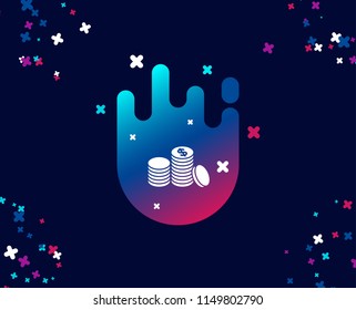 Coins money simple icon. Banking currency sign. Cash symbol. Cool banner with icon. Abstract shape with gradient. Vector
